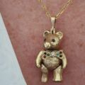 Heavy Articulated Teddy Bear with Dickie Bow in 9ct Gold