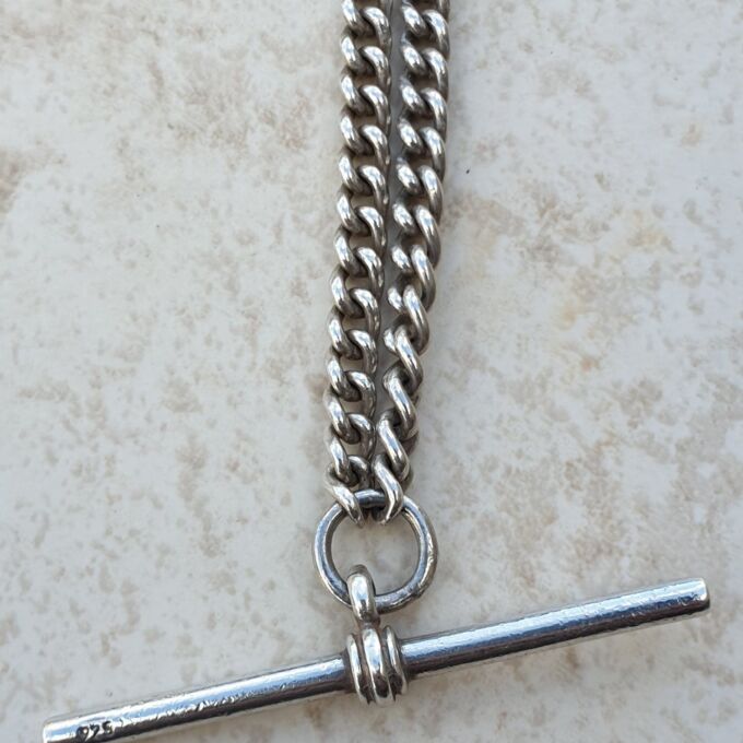 Sterling Silver Curb Chain with T Bar and Dog Clip