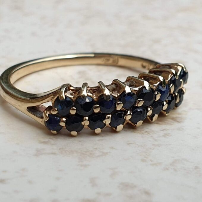 Two Row Blue Sapphire Ring in 9ct Gold, a UK K or a US 5 1/2.