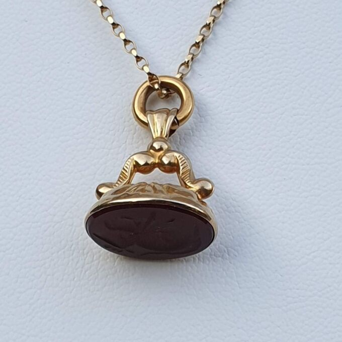Carnelian Intaglio Centurion Fob Pendant in 9ct Gold.