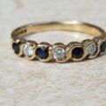 RESERVED – Sapphire and Diamond 9ct Gold Band, a UK K – K 1/2 or a US 5 3/4.