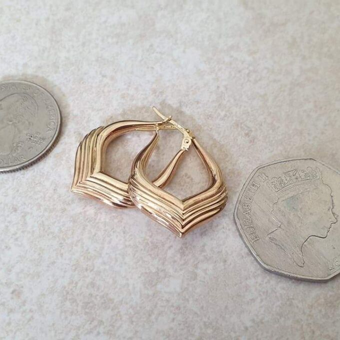 Gorgeous Chevron Creole Hoop Earrings in 9ct Gold