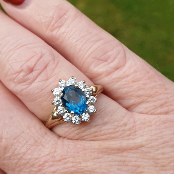 London Blue Topaz and Paste Cluster Ring in 9ct Gold,  a UK L 1/2 or a US 6 1/4.