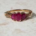 Ravishing Synthetic Ruby Three Stone Trilogy 9ct Gold Ring