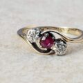 Ruby & Diamond Bypass Ring in 9ct Gold & Platinum,  a UK J 1/2 or a US 5 1/4.