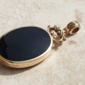 Double Sided Reversible Malachite & Jet Pendant by CWS in 9ct Gold
