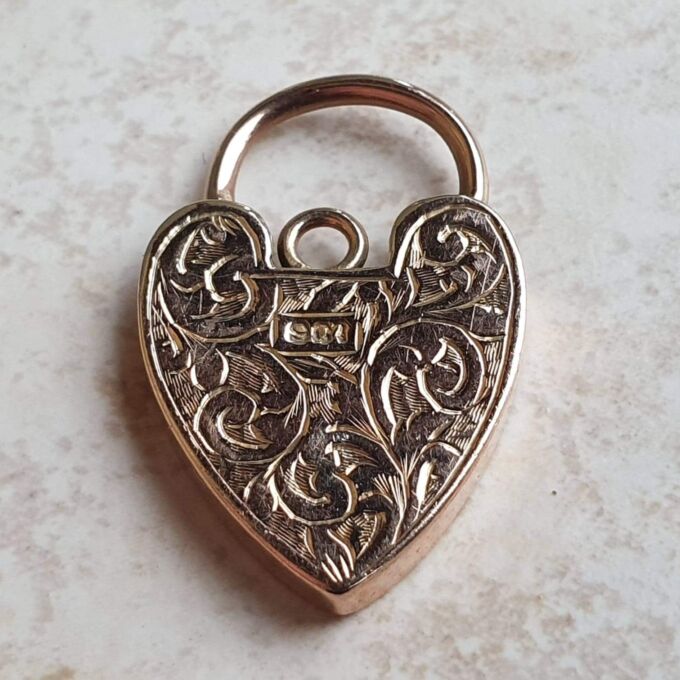 Engraved Front & Back Reversible Heart Padlock in 9ct Gold