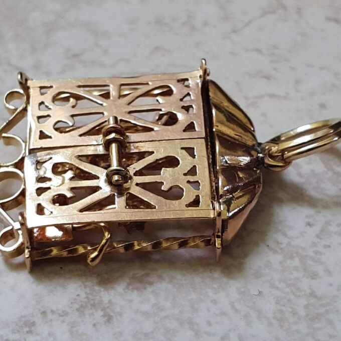 Quirky Window Shutter Gardeners Pendant in 9ct Gold.
