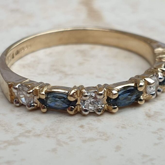Marquise Sapphire and Diamond Ring in 9ct Gold,  a UK N 1/2 or a US 7 1/4.