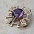 Celtic Style Amethyst Brooch in 9ct Gold.