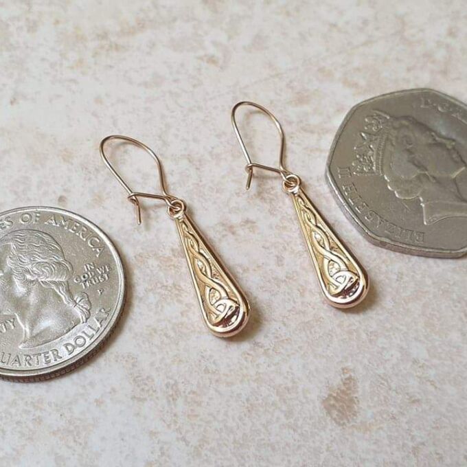 Celtic Design Drop Earrings in 9ct Gold.