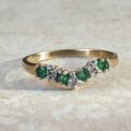 Emerald and Diamond Chevron or Wishbone Ring in 9ct Gold, a UK M or a US 6 1/2