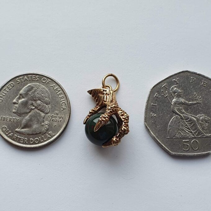 Dragon or Eagle Claw with Bloodstone Ball Pendant in 9ct Gold