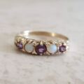 Amethyst and Opal Five Stone Ring in 9ct Gold, a UK O 1/2 or a US 7 1/2.