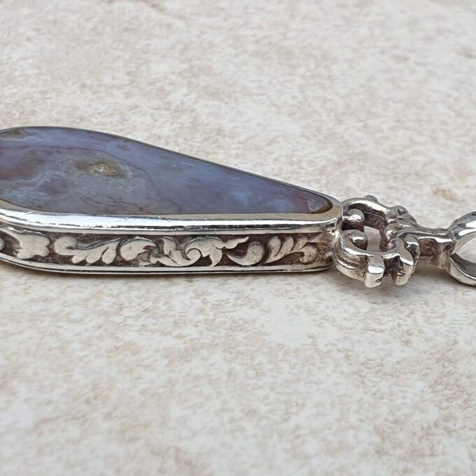 Double Sided Malachite & Agate Pendant by David Scott Walker in Sterling Silver