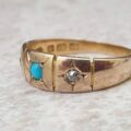 Antique Turquoise and Diamond Ring in 18ct Gold.
