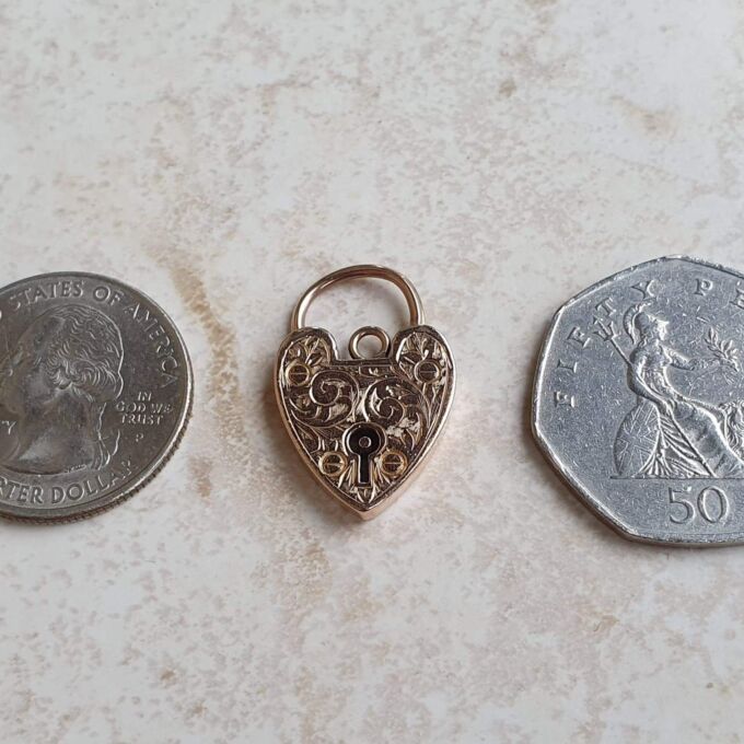 Engraved Front & Back Reversible Heart Padlock in 9ct Gold