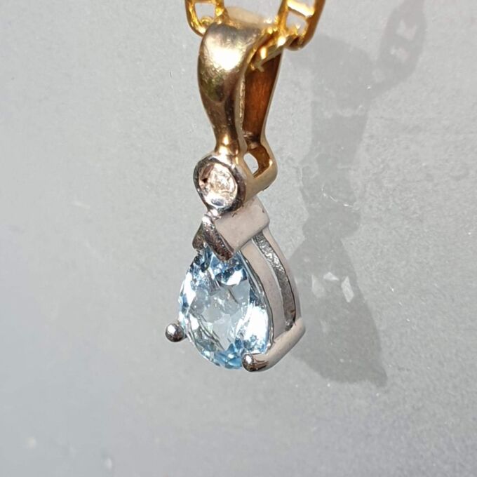 Pear Cut Aquamarine and Diamond Pendant in 9ct Gold