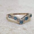 Topaz and Diamond Wishbone or Chevron Ring in 9ct Gold.