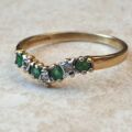 Emerald and Diamond Chevron or Wishbone Ring in 9ct Gold, a UK M or a US 6 1/2