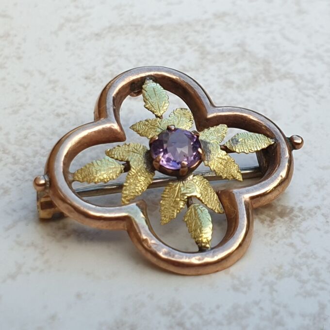 Small Antique Amethyst Brooch in 9ct Gold