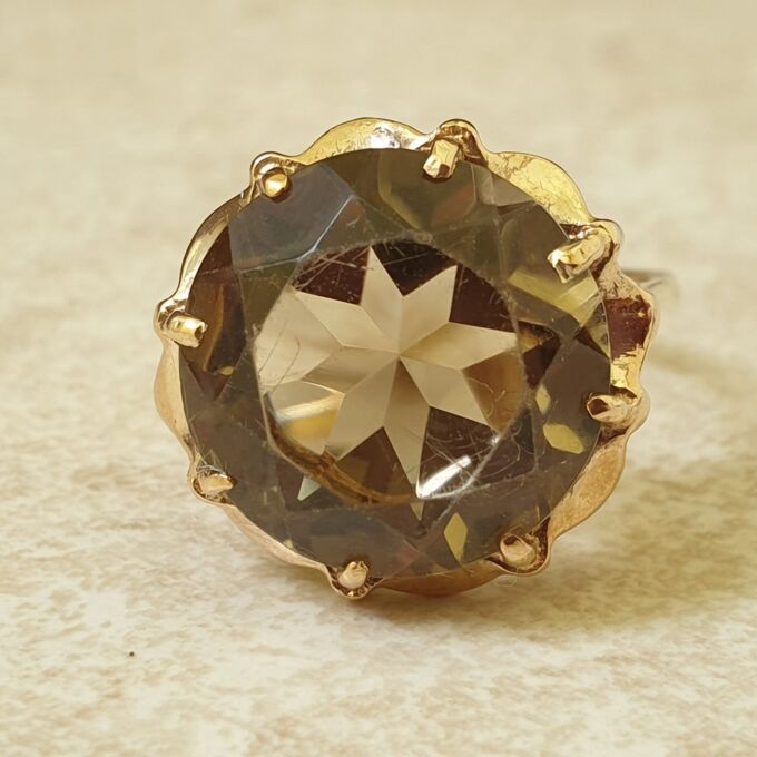 Fancy Round Quartz Solitaire Ring in 9ct Gold, a UK N or a US 7