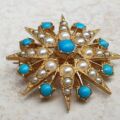 Turquoise and Pearl Star Snowflake Brooch and Pendant in 9ct Gold