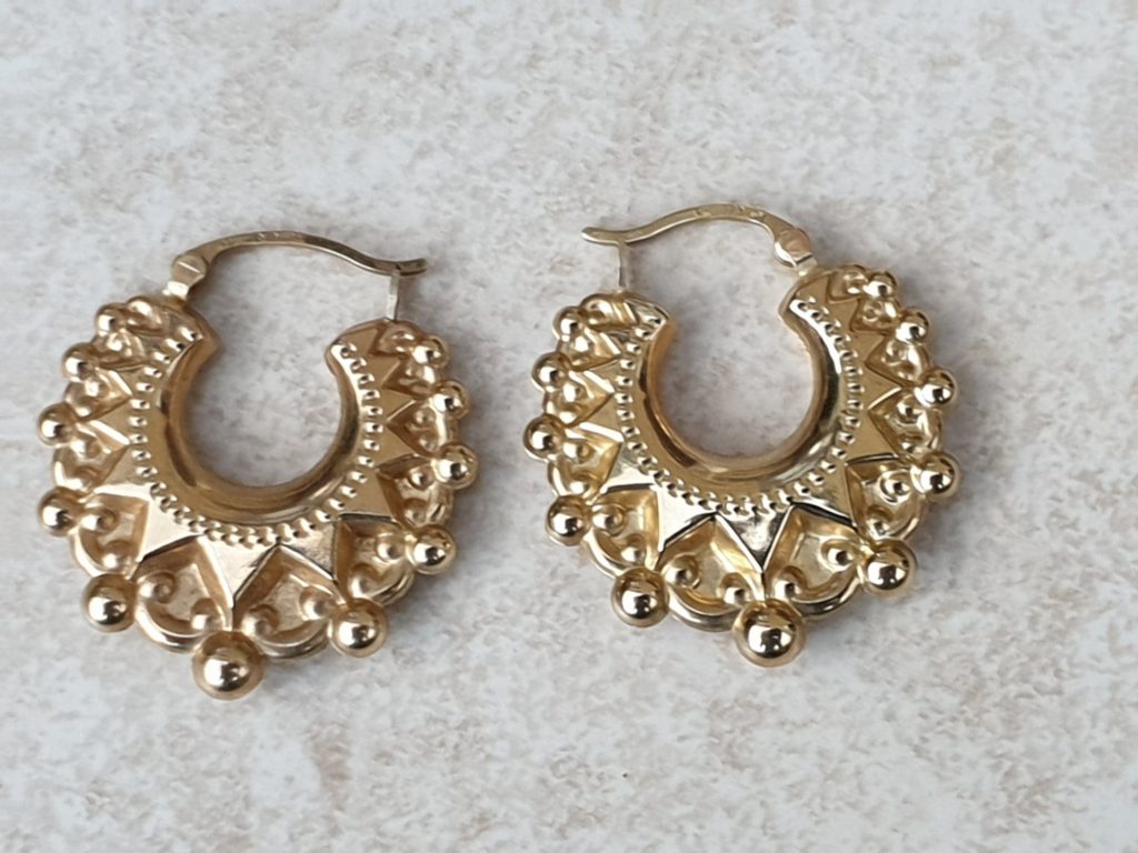 Gypsy Hoop Earrings in 9ct Gold - Gems Afire - Vintage Jewellery UK