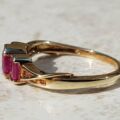 Ravishing Synthetic Ruby Three Stone Trilogy 9ct Gold Ring