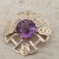 Celtic Style Amethyst Brooch in 9ct Gold.