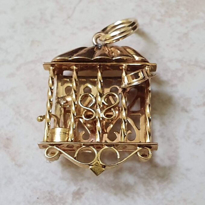 Quirky Window Shutter Gardeners Pendant in 9ct Gold.