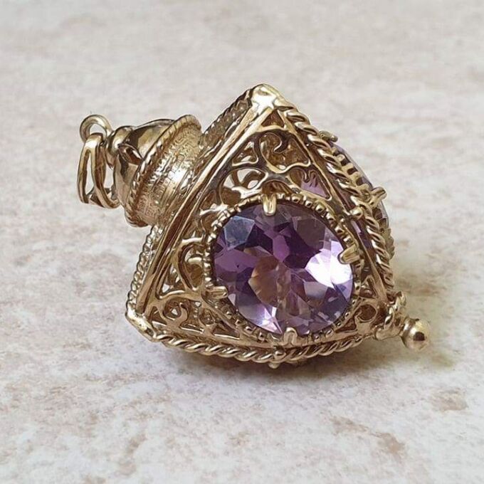 Large Three Sided Amethyst Lantern Pendant in 9ct Gold.