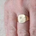 Diamond Accent Engraved Signet Ring in 9ct Gold,  a UK R 1/2 or a US 9 1/4.