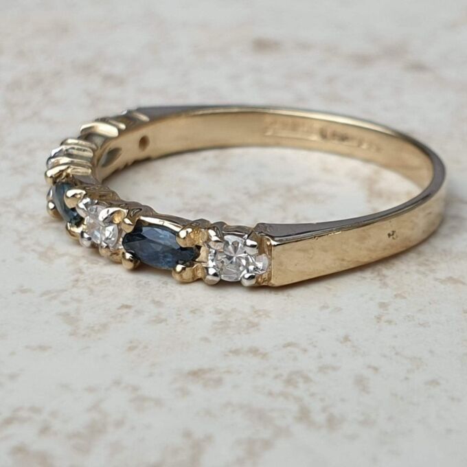 Marquise Sapphire and Diamond Ring in 9ct Gold,  a UK N 1/2 or a US 7 1/4.