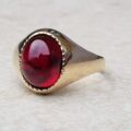 Bold Synthetic Ruby Cabochon Signet Ring in 9ct Gold, a UK M or a US 6 1/2.