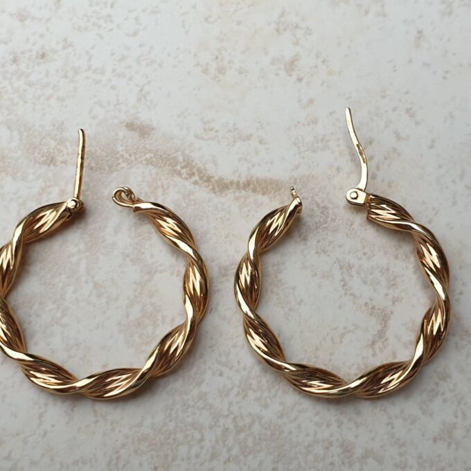 Twisted Rope Effect Hoop Earrings in 9ct Gold by Unoaerre.