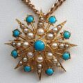 Turquoise and Pearl Star Snowflake Brooch and Pendant in 9ct Gold