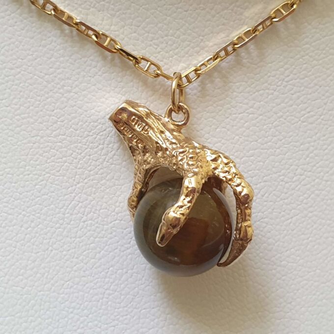 Eagle or Dragon Claw Pendant with Tigers Eye Ball, in 9ct Gold