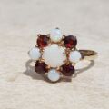 Opal and Garnet Cluster Ring in 9ct Yellow Gold, a UK J or a US 5.