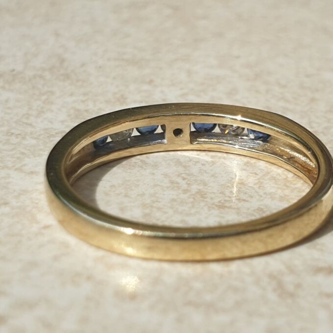 Channel Set Sapphire and Diamond Ring in 9ct Gold, a UK L 1/2 or a US 6 1/4