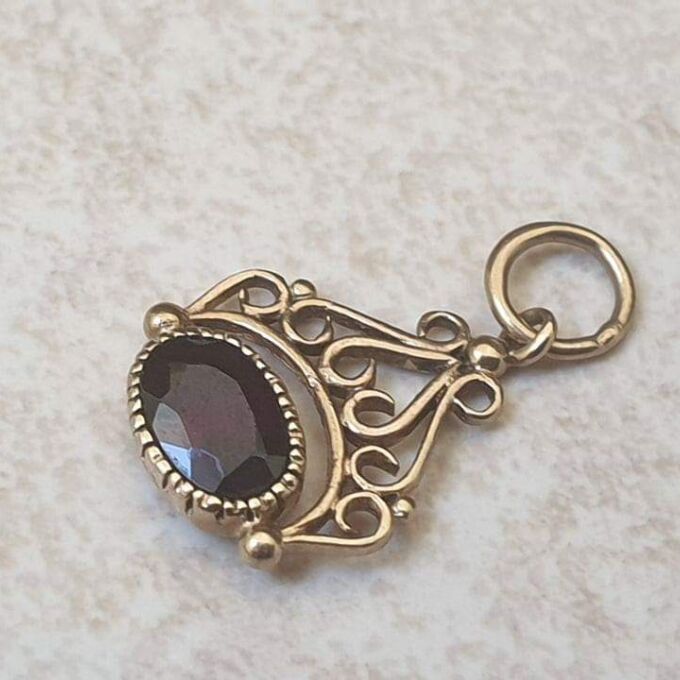 Tiny Garnet Fob Charm in 9ct Gold