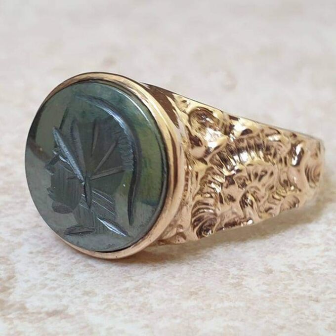 Hematite Intaglio Centurion Signet Ring in 9ct Gold.
