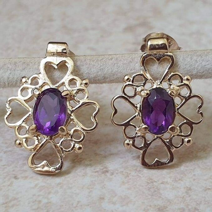 Amethyst Heart Detail Earrings in 9ct Gold