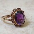 Vibrant Synthetic Amethyst Solitaire 9ct Gold Ring, a UK J or a US 5 1/4.