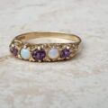 Amethyst and Opal Five Stone Ring in 9ct Gold, a UK O 1/2 or a US 7 1/2.