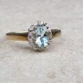 Aquamarine and Diamond Cluster Ring in 9ct Gold,  a UK M 1/2 or a US 6 3/4.