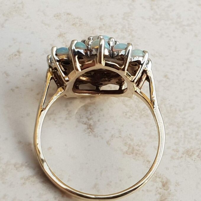 Opal and Diamond Halo Cluster Ring in 9ct Gold, a UK M or a US 6 1/2.