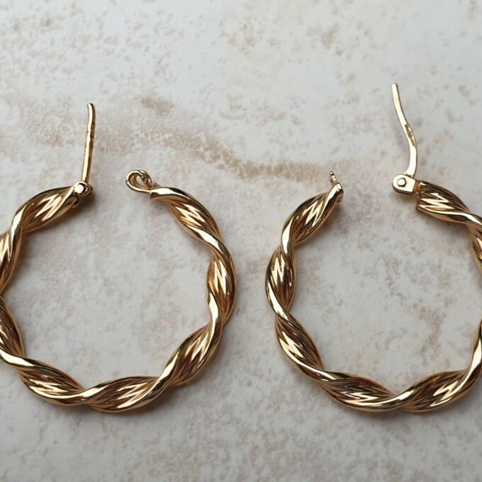 Twisted Rope Effect Hoop Earrings in 9ct Gold by Unoaerre.