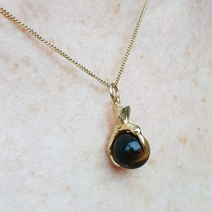 Terrific Tigers Eye Ball Claw Pendant in 9ct Gold