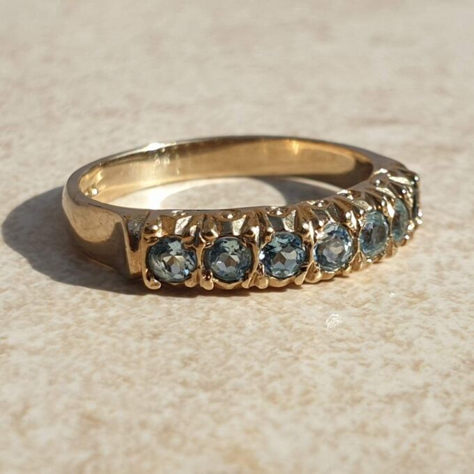 Blue Paste Half Eternity Stacking Band in 9ct Gold,  a UK M 1/2 or a US 6 3/4.